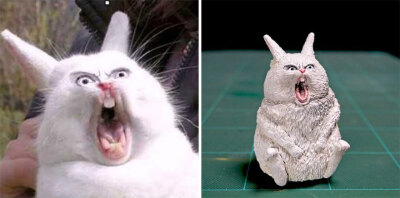 日本网友"meetissai"将尴尬的动物表情包制作成沙雕手办,结果很有趣