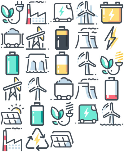 绿色节约能源环保植物发电图标icon北欧插画矢量素材模板设计