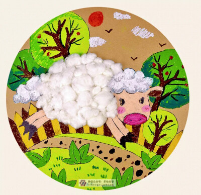 创意儿童画牛皮纸绵羊