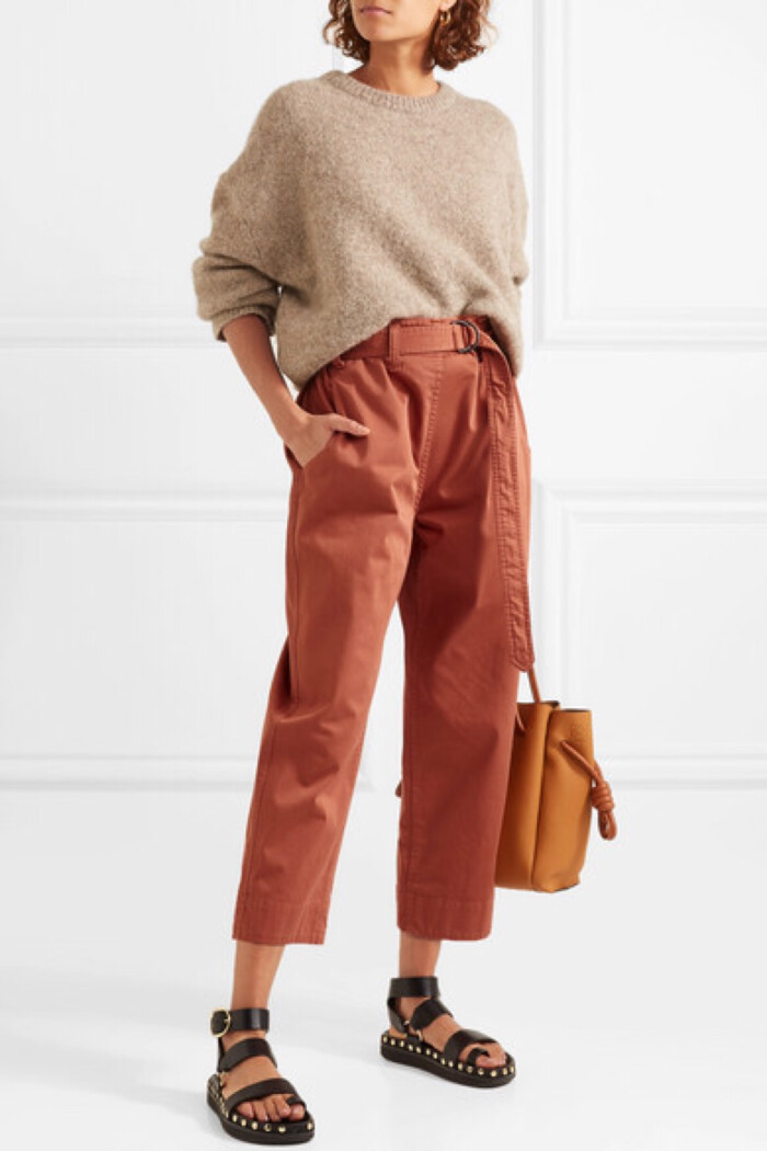 brunello cucinelli 这款配有腰带的九分裤以砖红色棉质混纺面料于