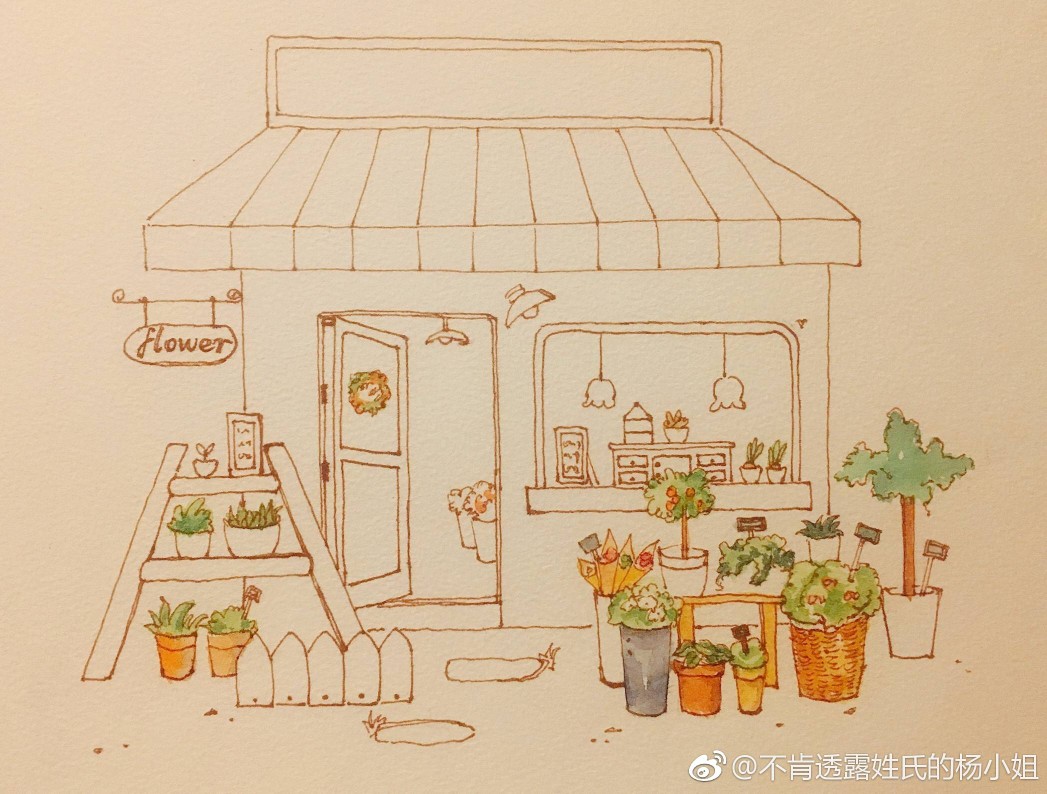 每日一画#水彩#钢笔淡彩 花店 cr@不肯透露姓氏的杨小姐