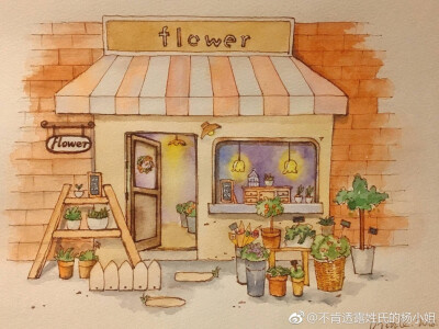 每日一画##水彩##钢笔淡彩# 花店 cr:@不肯透露姓氏的杨小姐