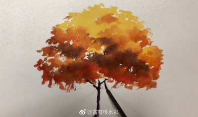 水彩秋天的树步骤