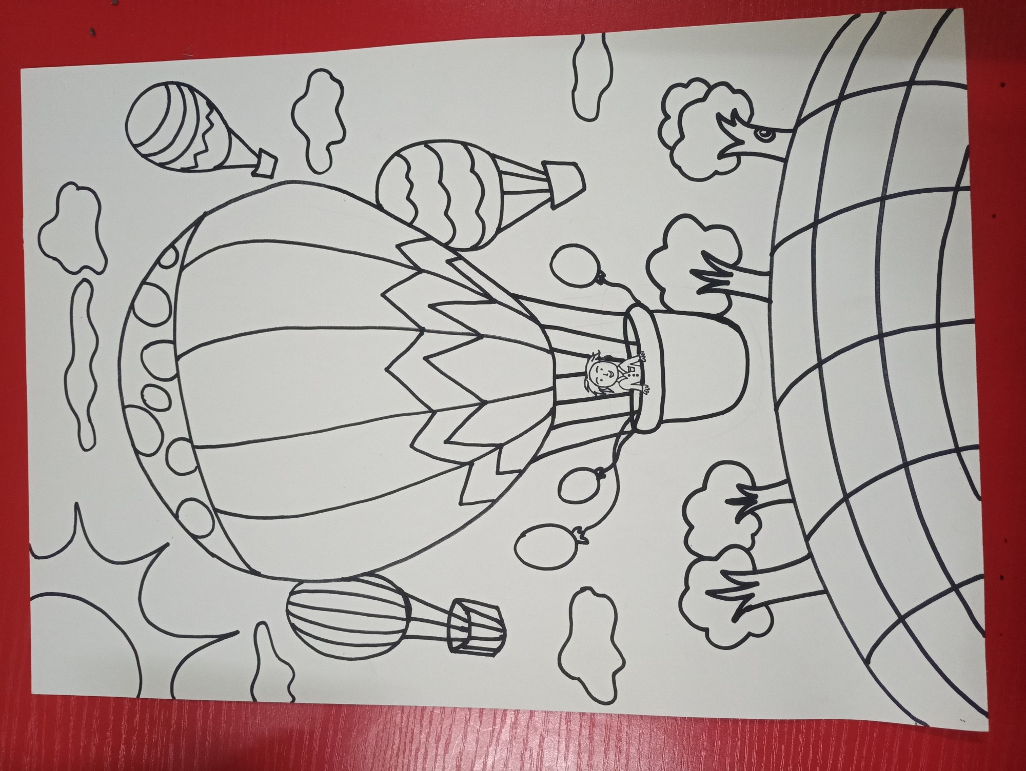 儿童线描,黑白线描,热气球.