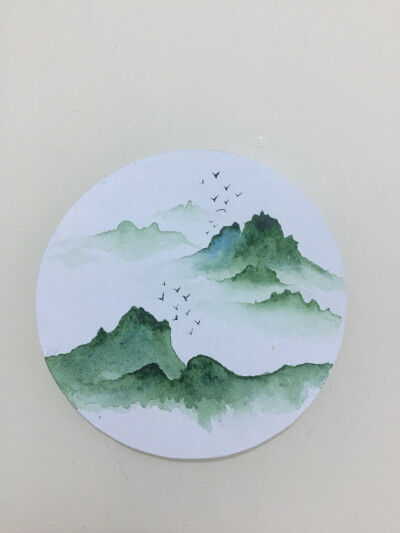 本人手绘水彩画 山水 古风 星空 鲸鱼 彼岸花 美人鱼 麋鹿