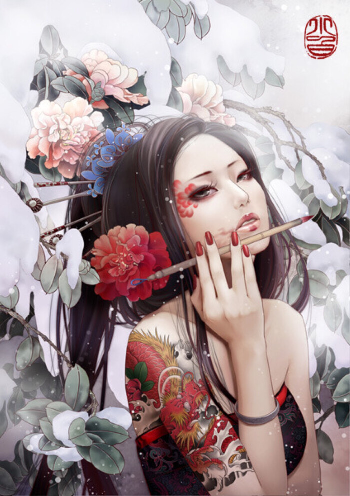 插画 妖艳 纹身 古风 诡异