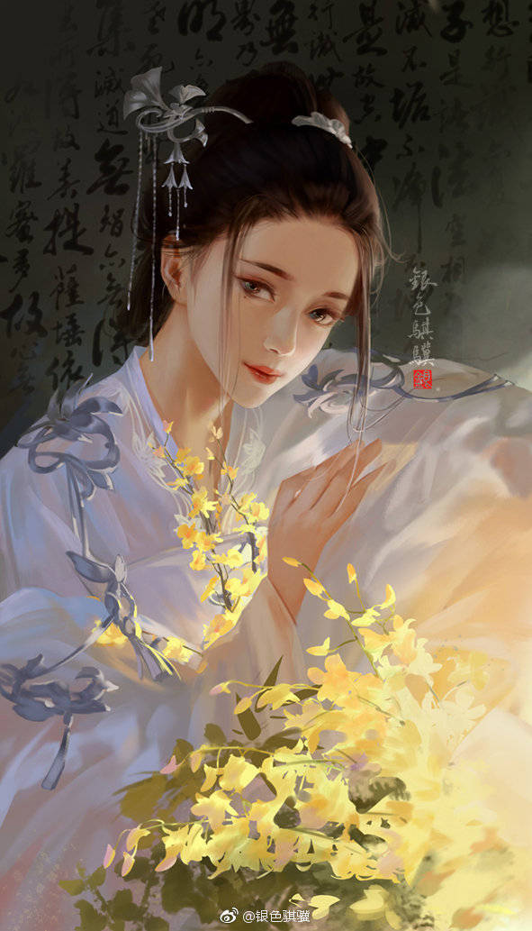 手绘古风女子画师:银色骐骥