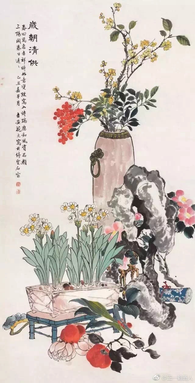 古人画作里的瓶花清供