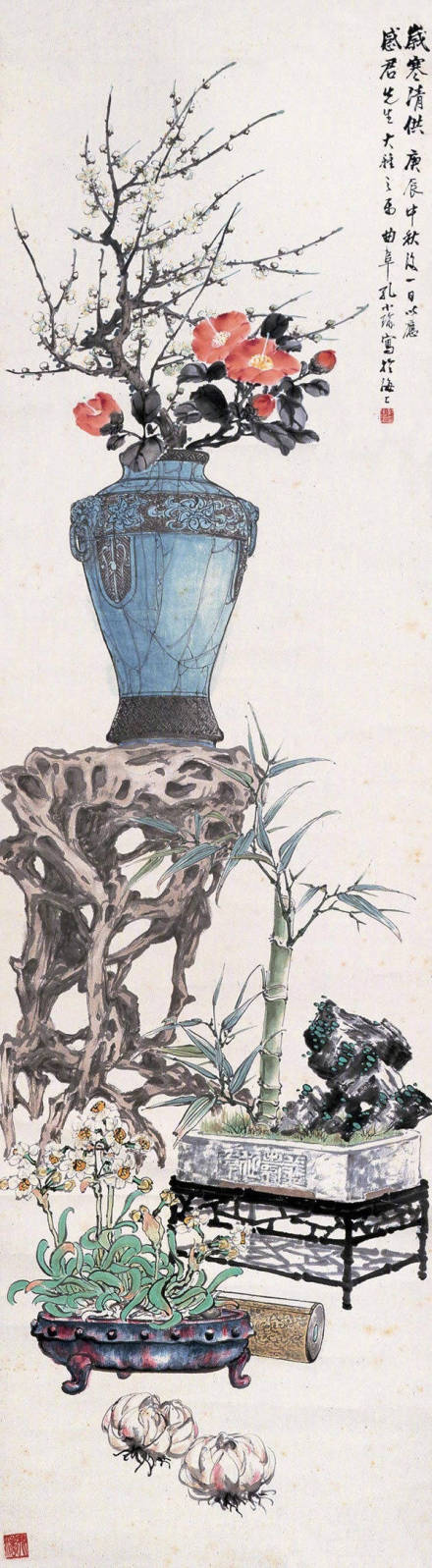 古砖花供、清供、博古】中国传统工笔博古画，是一种摹写古代器物形状的