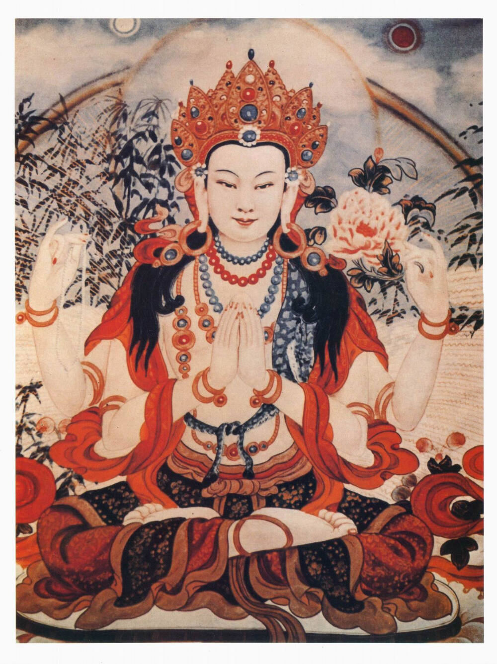 四臂观音,藏语称"奇木格",在藏传佛教寺院壁画,雕塑中常见的四臂观音