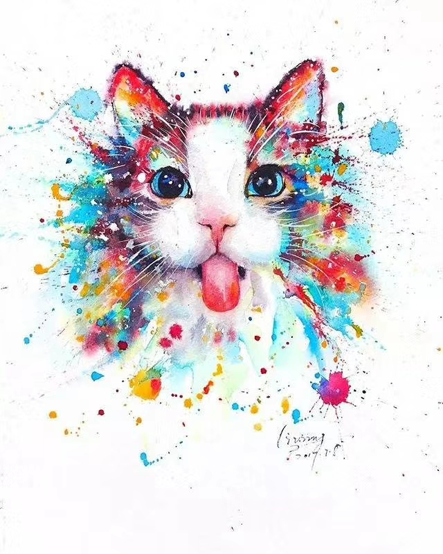 儿童画 写生 线描 色彩 黑白 线条 创意 水彩 动物 猫 布偶猫