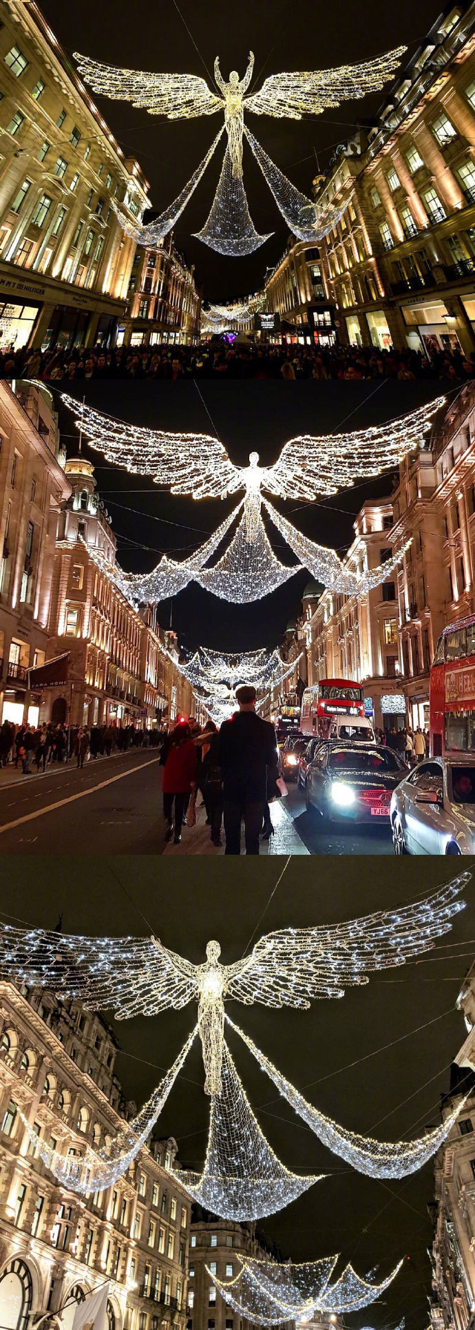 伦敦regent street 的2018天使圣诞街灯点亮了,简直美哭