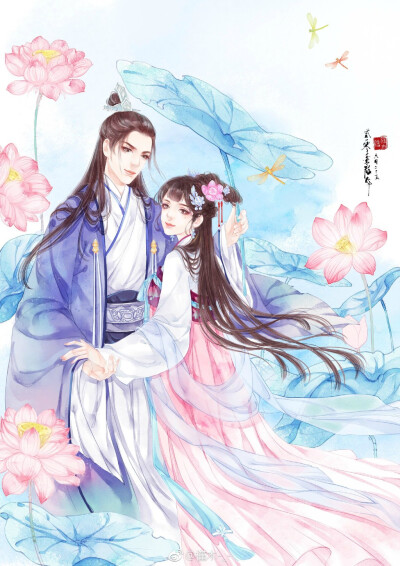 手绘古装情侣 插画师:槿木