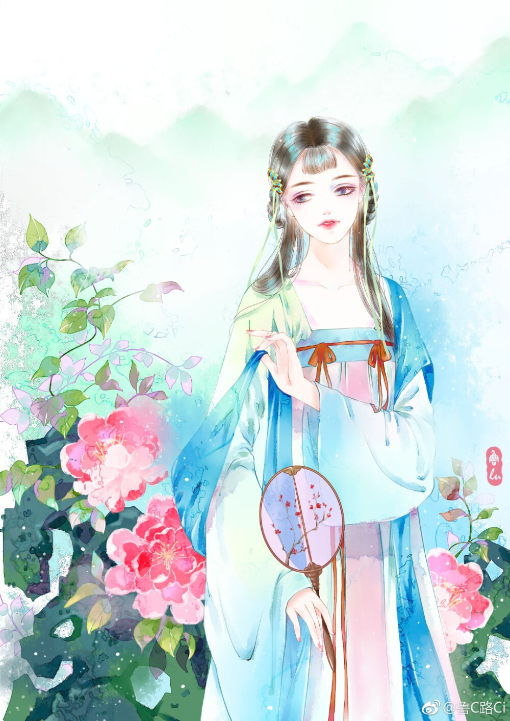 手绘古装美女插画师鲁c