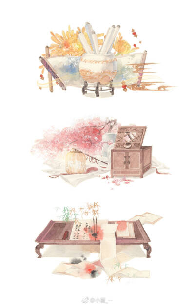 古风 古韵 中国风 手帐素材 插画 手绘 彩绘 头像 壁纸微博:画画的