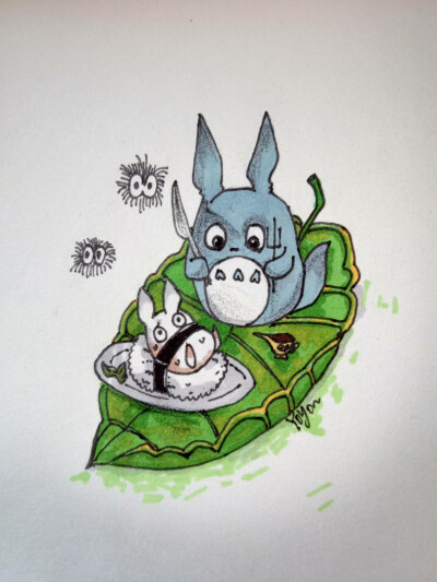 龙猫 生日祝福 贺卡 马克笔 插画