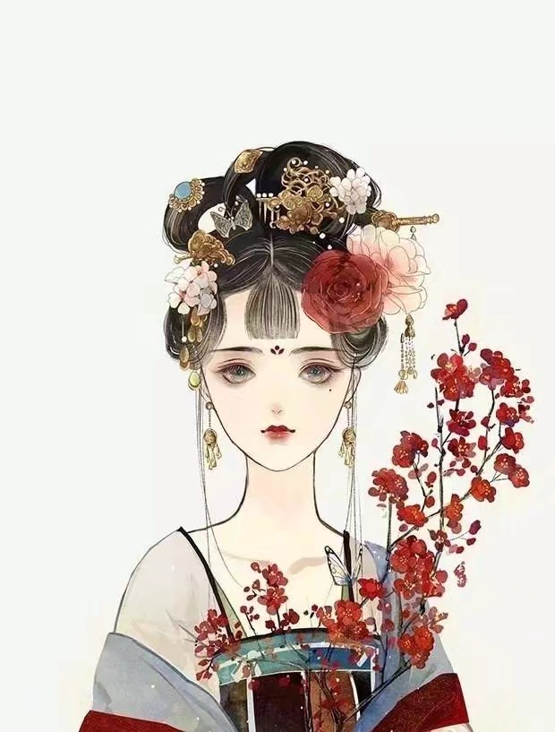 古风系列插画,唯美画风,七人闺蜜