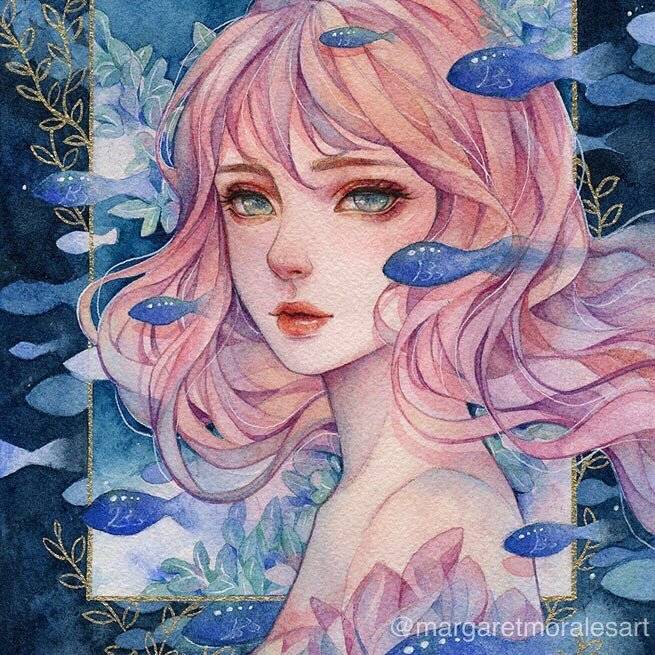 水彩 人物绘画 插画 插画师ins@ margaretmoralesart