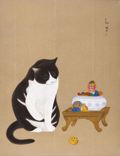 猫咪 绘画 韩国画师hye jin作品