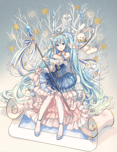 vocaloid 初音未来 雪未来2019 绘师:えこいくしま(p id=837839 本