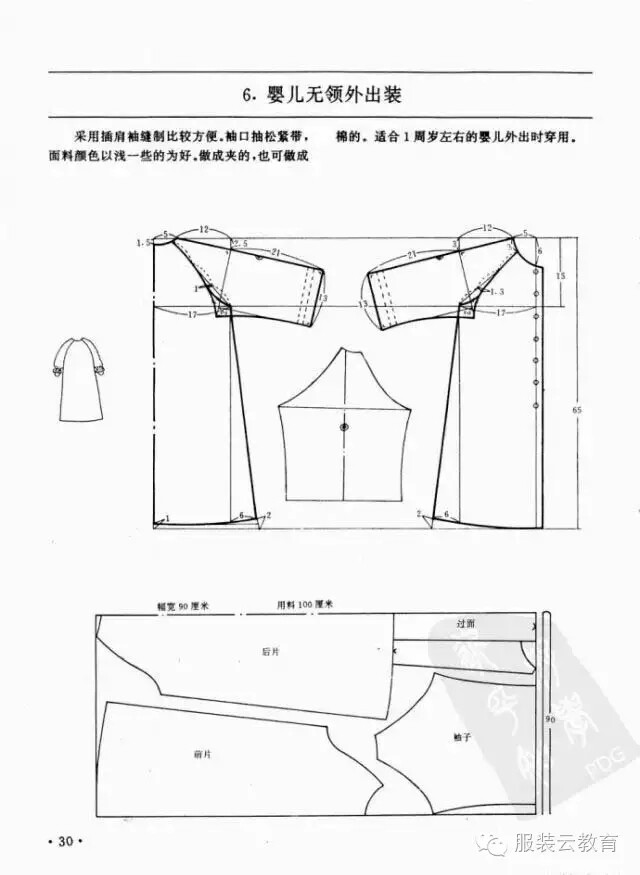 婴儿插肩袖无领外出衫 0-3岁婴幼儿各种服装裁剪图 小裁缝学堂