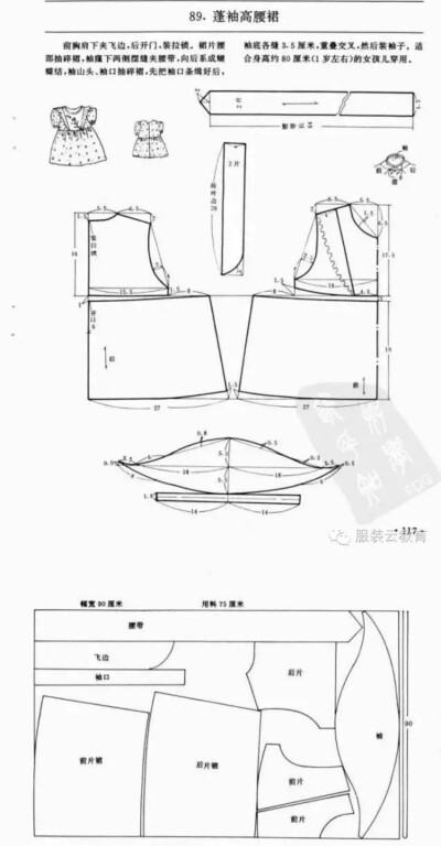 泡泡袖高腰连衣裙 0-3岁婴幼儿各种服装裁剪图合集小裁缝学堂