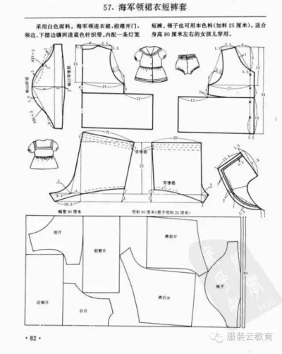 海军领泡泡袖上衣 短裤套装 0-3岁婴幼儿各种服装裁剪图合集小裁缝