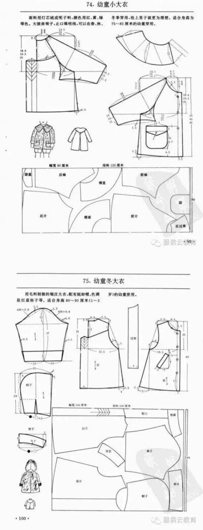 幼童大衣外套幼童连帽大衣外套 0-3岁婴幼儿各种服装裁剪图合集小裁缝