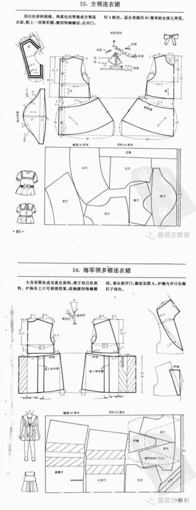 方领泡泡袖连衣裙海军领多褶连衣裙 0-3岁婴幼儿各种服装裁剪图合集小