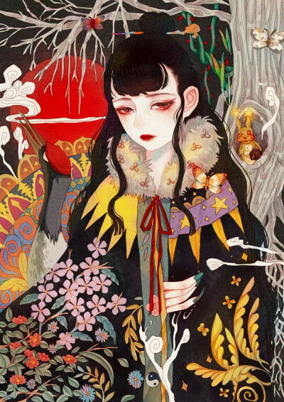 手绘 插画 清新 唯美 森系 文艺 治愈 动物 植物 彩铅 水墨 水彩 冷色