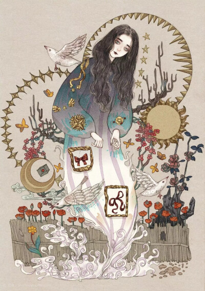 手绘 插画 清新 唯美 森系 文艺 治愈 动物 植物 彩铅 水墨 水彩 冷色