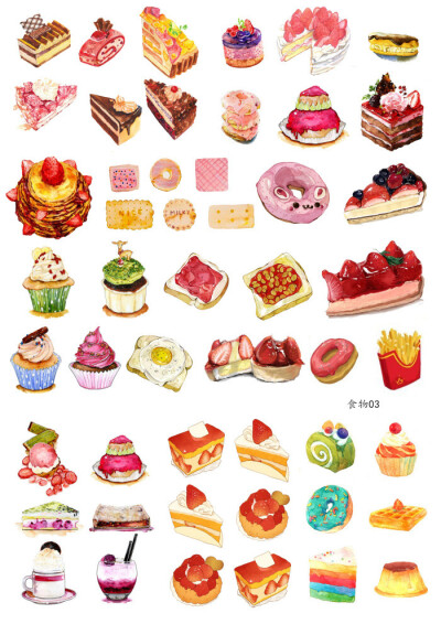 手帐贴纸手绘食物日常生活美食甜品蛋糕 相册日记diy装饰a5大贴画