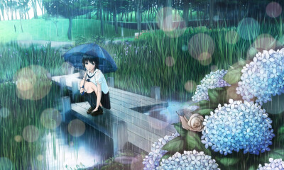 二次元少女 雨中撑伞的少女