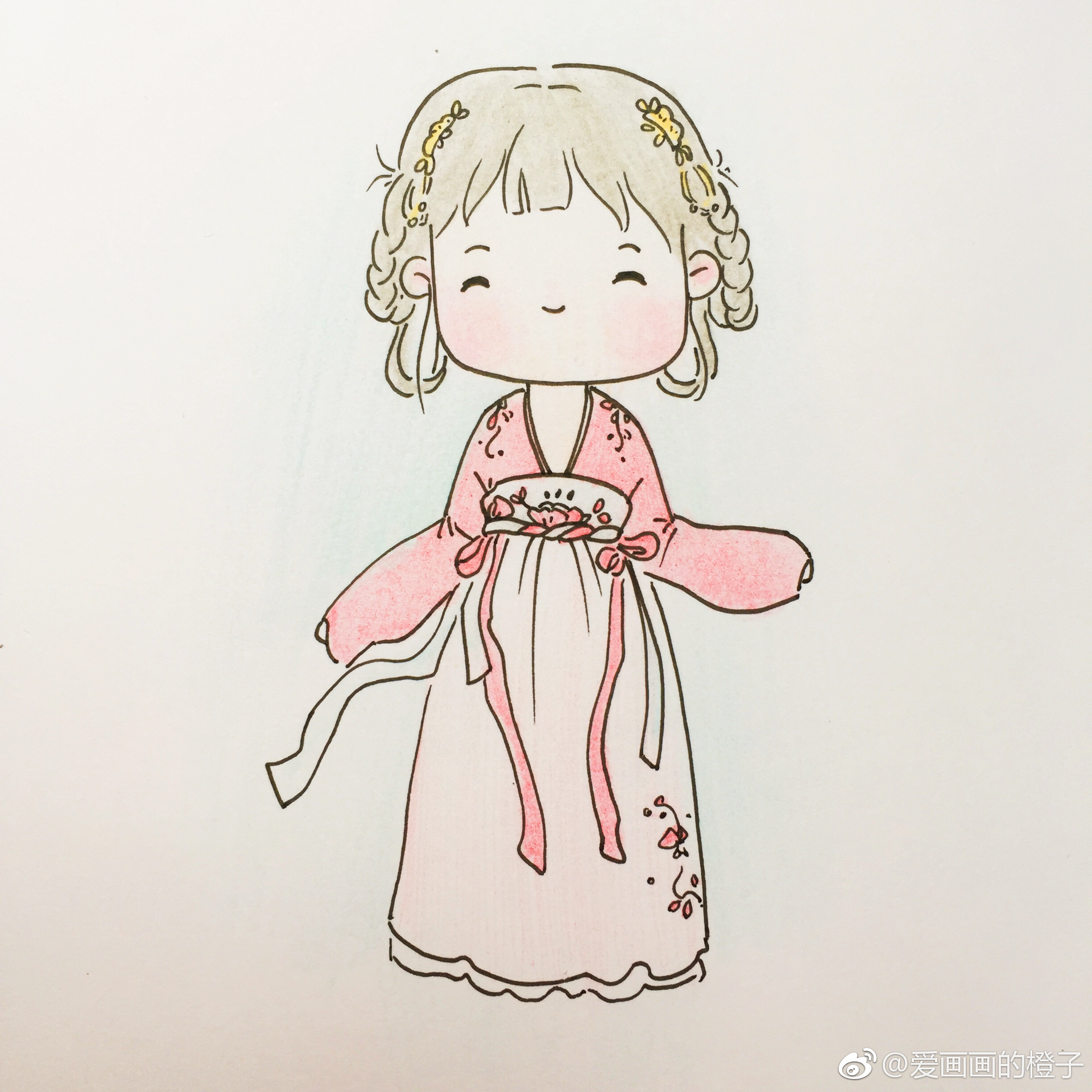 简笔画#中国风—汉服小姑娘(作者 爱画画的橙子)