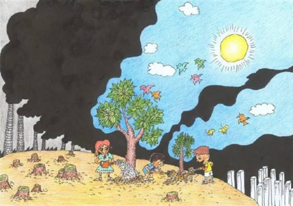 环境污染 儿童画