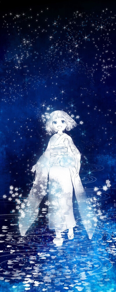 动漫 二次元 星空 流星 月亮 少女