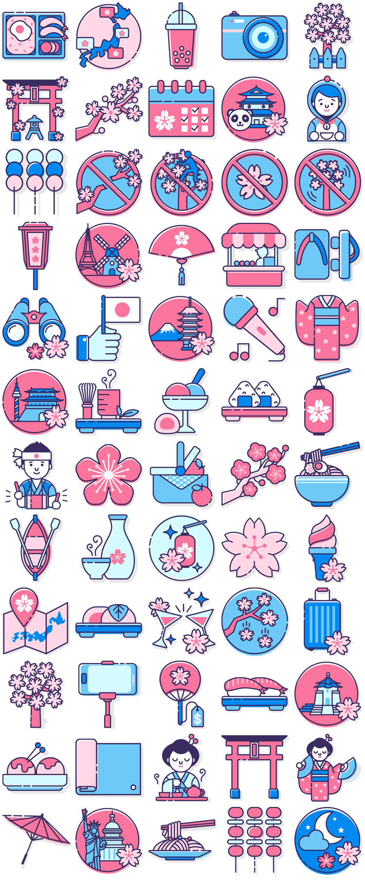 日本文化樱花节赏花春天符号插图插画icon图标图案模板设计素材