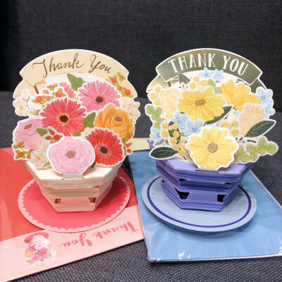 日本购 创意雏菊花盆栽立体感谢贺卡母亲节毕业感恩谢谢老师卡片