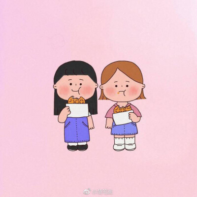 插画师seocong 可爱小女生头像 闺蜜吃东西华夫饼