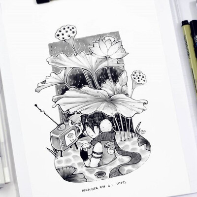 手绘人物黑白插画~ 【插画师: 智利 cao 】 ins:caomor via @ins插画
