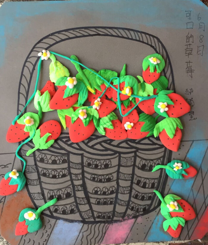 儿童画创意 彩泥 草莓手工