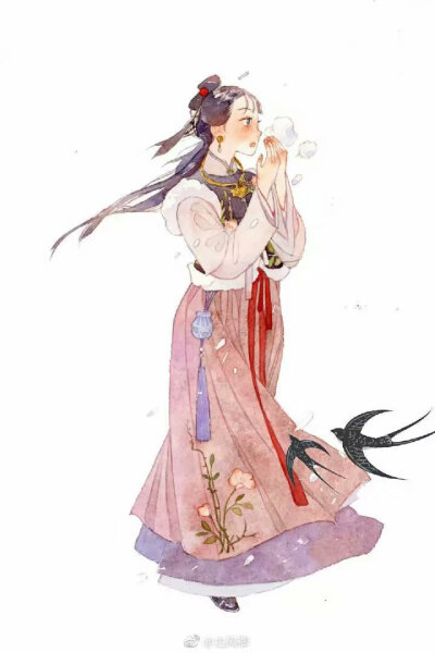 【古风素材鉴赏】"华夏有衣,其名汉服."一组古风水彩人物插画.