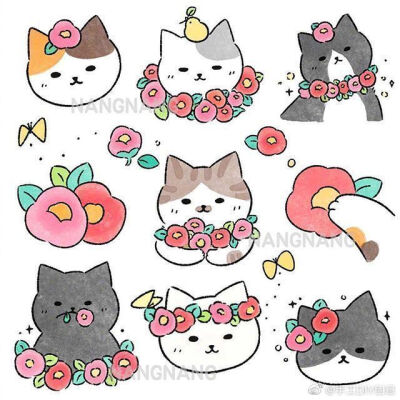 一波超可爱的猫咪插画,可当贴纸素材~ (ins:nang_nang_studio)