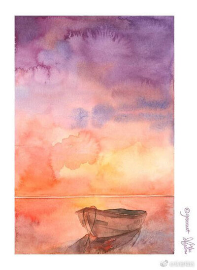 [水彩笔下的天空和风景]插画师:greenut 插画 壁纸 水彩