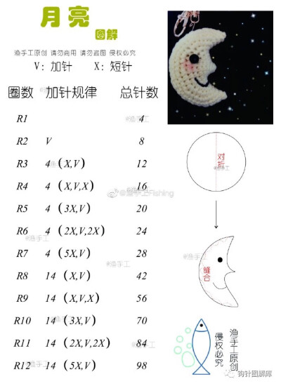 月亮钩针图解