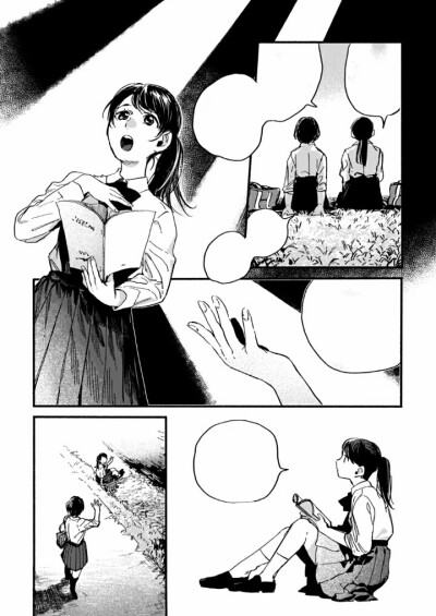 漫画截图,黑白漫,自制壁纸,jk,少女,《夜与海》