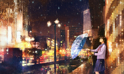 绘画学习[超话]# [心]你的城市下雨了吗? 画师:げみ #插画艺术作品