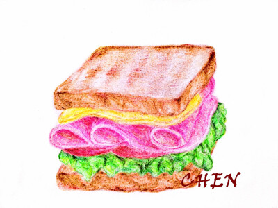 手绘～彩铅三明治