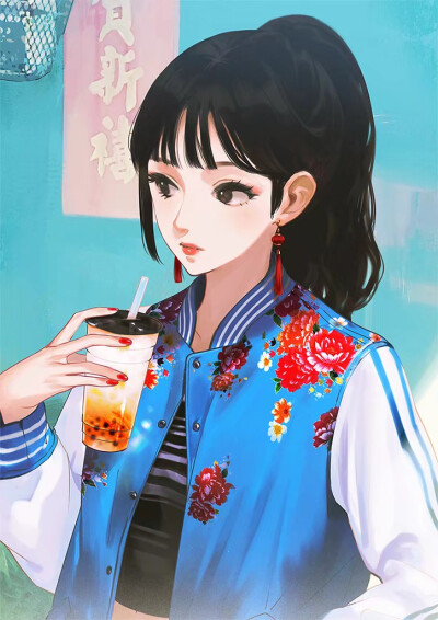 少女绘图# 中国风 珍珠奶茶 pixiv | ekao