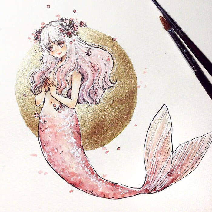 美人鱼插画,好美 (ins:cherririi)